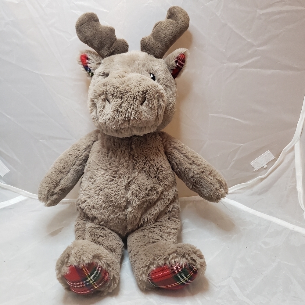 CLOUD B DREAMY HUGGINZ Brown MOOSE PLAID PLUSH Stuffed Animal Reindeer Toy EUC